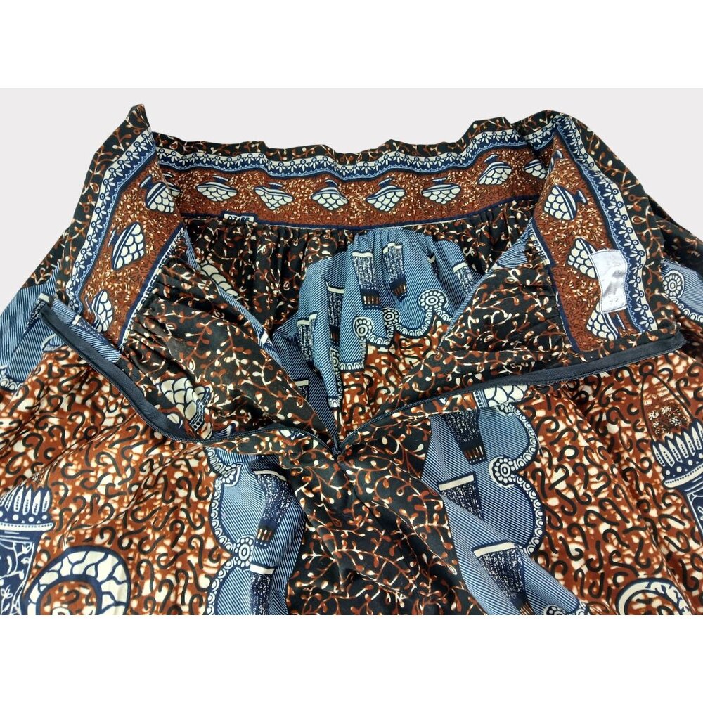 AB Fashions Womens Long Skirt Ankara Size XL Cotton Brown Blue High Waist 38" - Picture 7 of 9